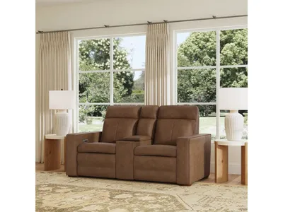 Dutch Leather Power Reclining Loveseat with Console, Power Headrest & Lumbar