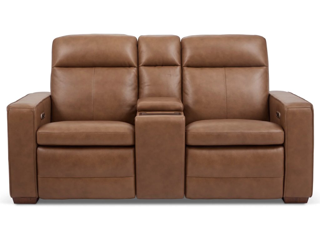 Dutch Leather Power Reclining Loveseat with Console, Power Headrest & Lumbar - image 2