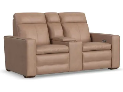 Dutch Leather Power Reclining Loveseat with Console, Power Headrest & Lumbar