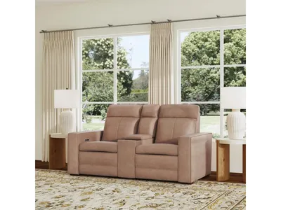 Dutch Leather Power Reclining Loveseat with Console, Power Headrest & Lumbar