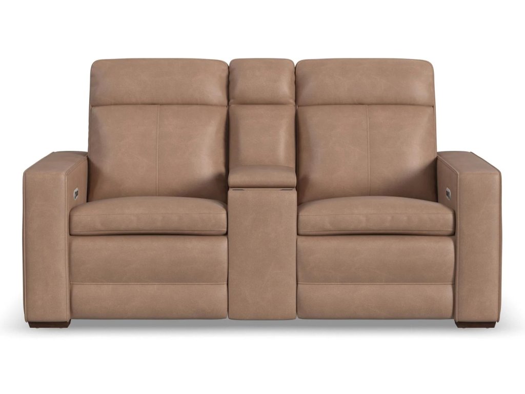Dutch Leather Power Reclining Loveseat with Console, Power Headrest & Lumbar - image 2