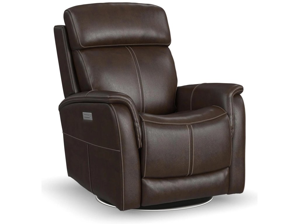 View Leather Power Swivel Recliner with Power Headrest - main image