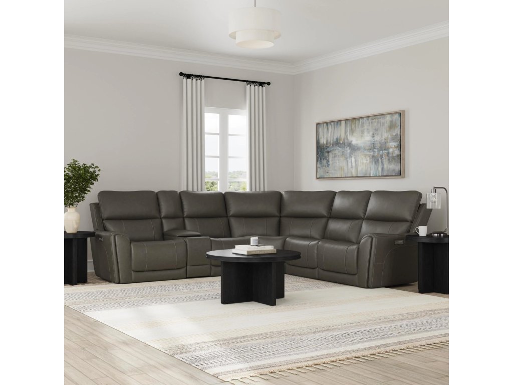 Carter Smoke Fabric Power Reclining Sectional with Power Headrests & Lumbar - image 1