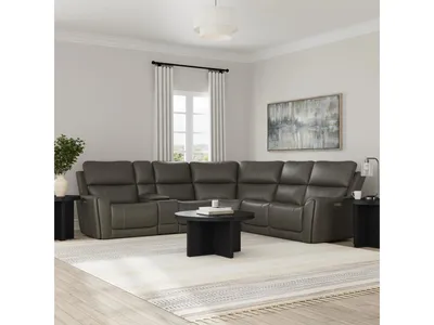 Carter Smoke Fabric Power Reclining Sectional with Power Headrests & Lumbar - Alternative View