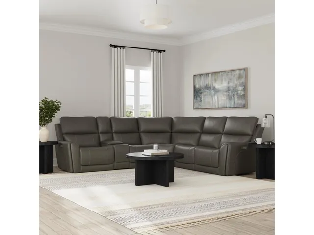 Carter Smoke Fabric Power Reclining Sectional with Power Headrests & Lumbar - Alternative View