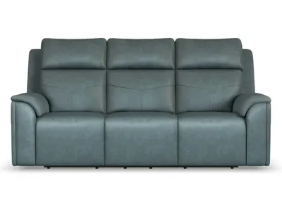 Vernon Vinyl Power Reclining Sofa with Console, Power Headrest, Lumbar, Heat & Massage