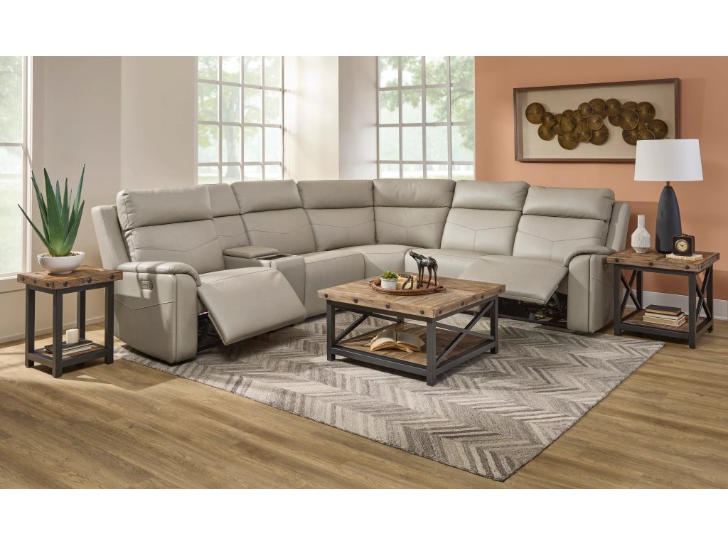 Vernon Dove Grey Fabric Power Reclining Sectional with Power Headrest, Lumbar, Heat, & Massage - image 1