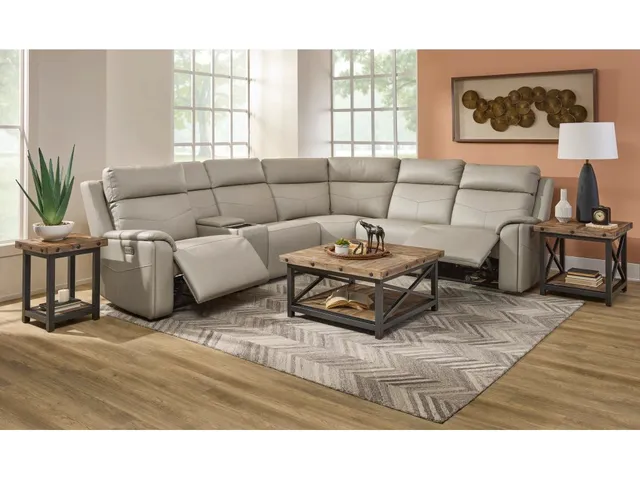Vernon Dove Grey Fabric Power Reclining Sectional with Power Headrest, Lumbar, Heat, & Massage - Alternative View
