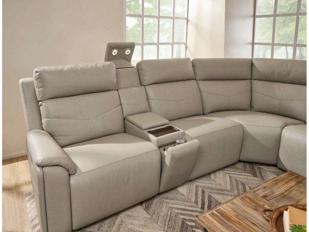 Vernon Dove Grey Fabric Power Reclining Sectional with Power Headrest, Lumbar, Heat, & Massage - image 4