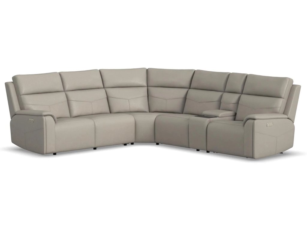 Vernon Dove Grey Fabric Power Reclining Sectional with Power Headrest, Lumbar, Heat, & Massage - main image