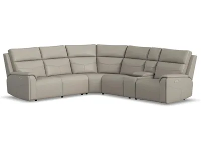 Vernon Dove Grey Fabric Power Reclining Sectional with Power Headrest, Lumbar, Heat, & Massage