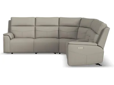 Vernon Dove Grey Fabric Power Reclining Sectional with Power Headrest, Lumbar, Heat, & Massage - Alternative View