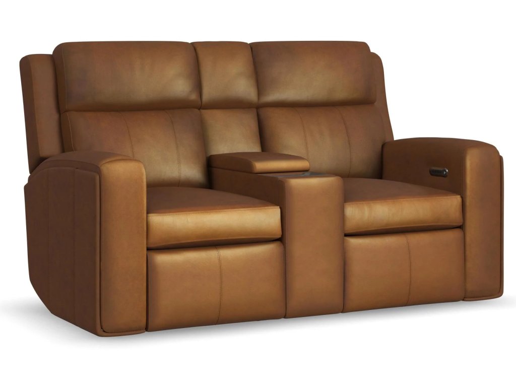 Wyatt Leather Power Reclining Loveseat with Console & Power Headrests & Lumbar - main image