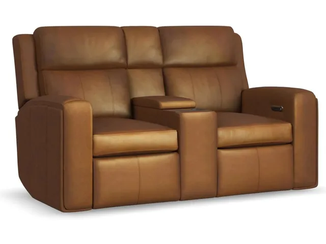 Wyatt Leather Power Reclining Loveseat with Console & Power Headrests & Lumbar