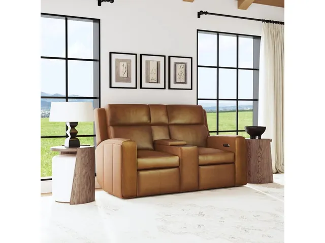 Wyatt Leather Power Reclining Loveseat with Console & Power Headrests & Lumbar - Alternative View