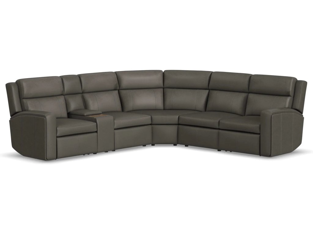 Wyatt Gunmetal Leather Power Reclining Sectional with Power Headrest & Lumbar - main image