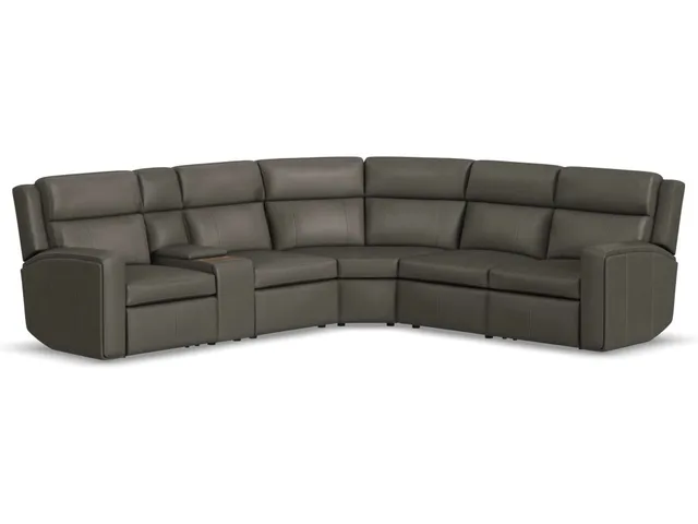 Wyatt Gunmetal Leather Power Reclining Sectional with Power Headrest & Lumbar