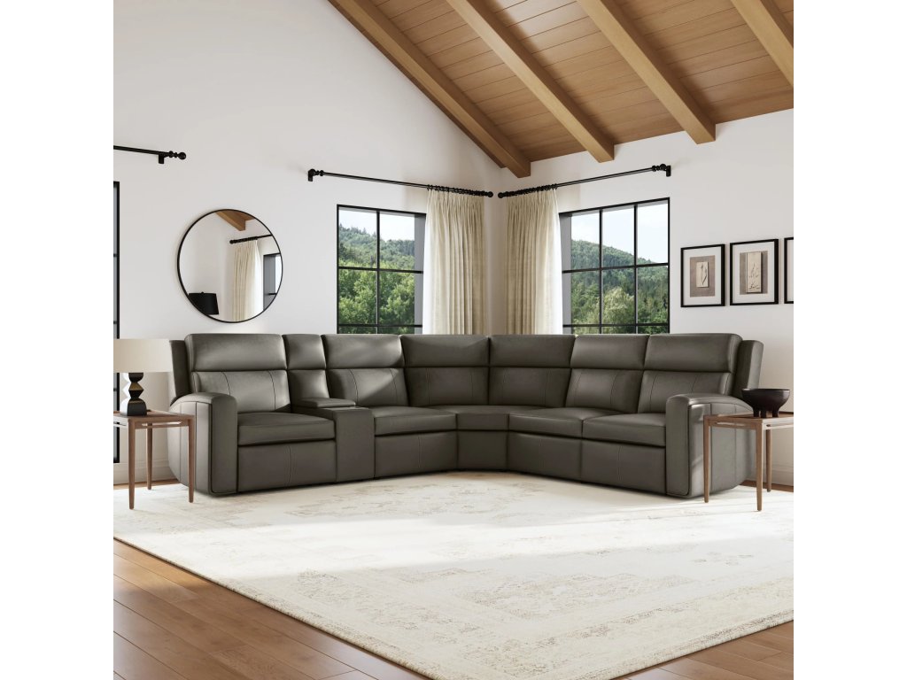 Wyatt Gunmetal Leather Power Reclining Sectional with Power Headrest & Lumbar - image 1