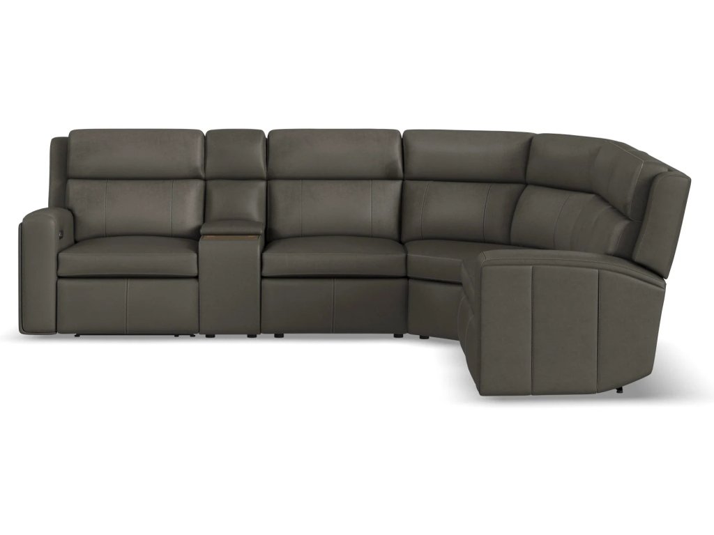 Wyatt Gunmetal Leather Power Reclining Sectional with Power Headrest & Lumbar - image 2