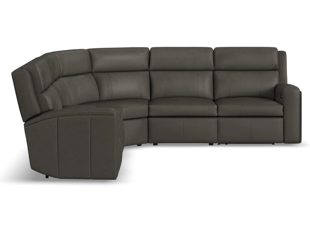 Wyatt Gunmetal Leather Power Reclining Sectional with Power Headrest & Lumbar - image 3