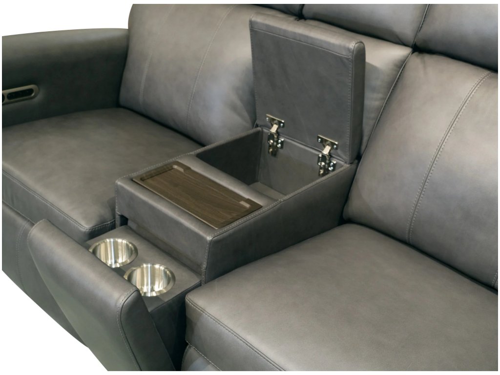Wyatt Gunmetal Leather Power Reclining Sectional with Power Headrest & Lumbar - image 4