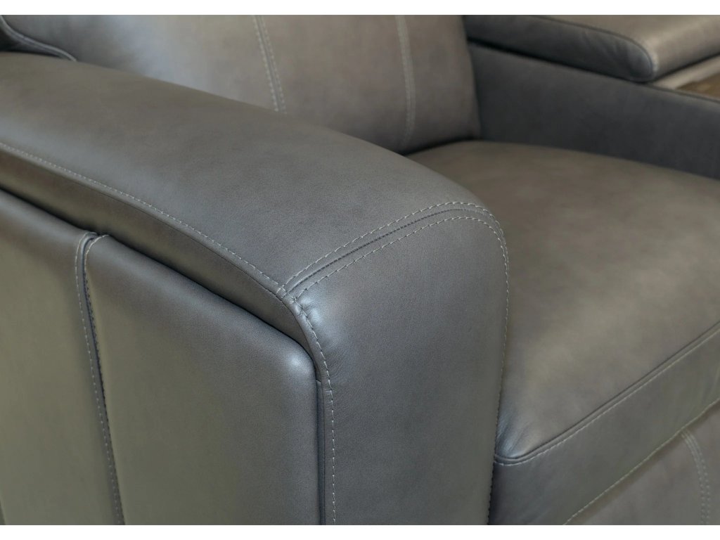 Wyatt Gunmetal Leather Power Reclining Sectional with Power Headrest & Lumbar - image 5