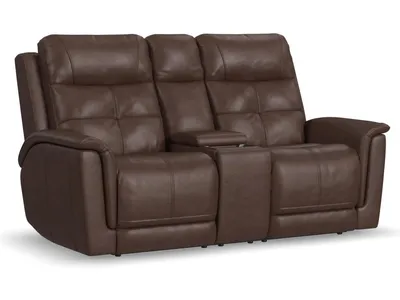 Ranger Leather Power Reclining Loveseat with Console, Power Headrest, Lumbar, Heat & Massage