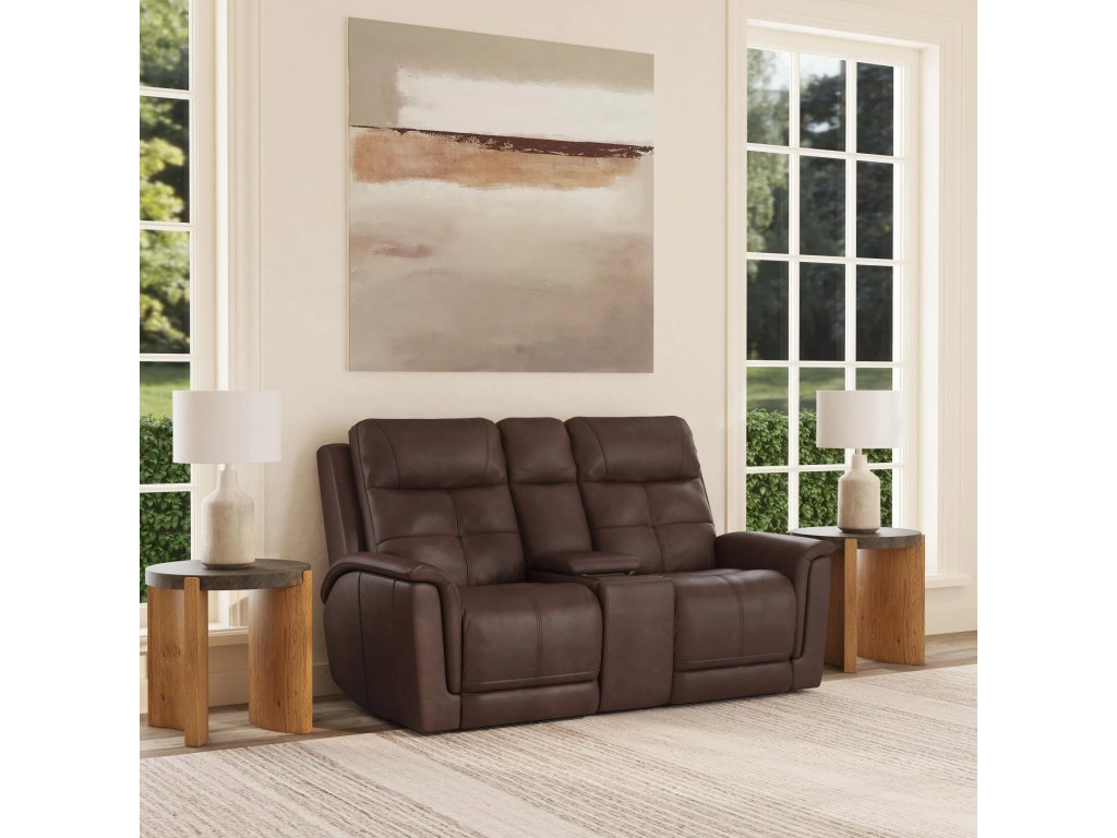 Ranger Leather Power Reclining Loveseat with Console, Power Headrest, Lumbar, Heat & Massage - image 1