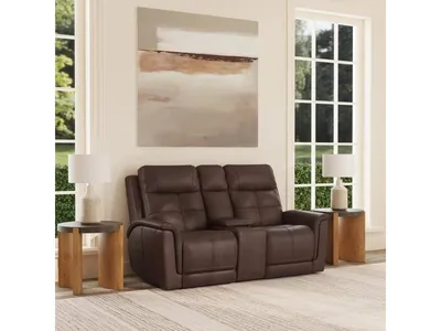 Ranger Leather Power Reclining Loveseat with Console, Power Headrest, Lumbar, Heat & Massage