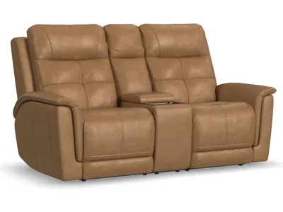 Ranger Leather Power Reclining Loveseat with Console, Power Headrest, Lumbar, Heat & Massage