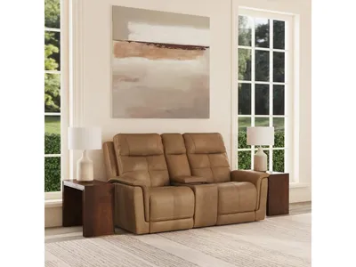 Ranger Leather Power Reclining Loveseat with Console, Power Headrest, Lumbar, Heat & Massage