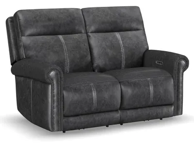 Alexander Leather Power Reclining Loveseat with Power Headrest & Lumbar