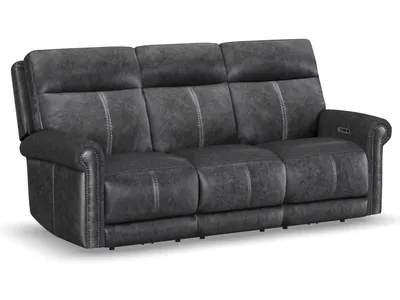 Alexander Leather Power Reclining Sofa with Console, Power Headrest & Lumbar