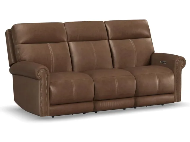 Alexander Leather Power Reclining Sofa with Console, Power Headrest & Lumbar
