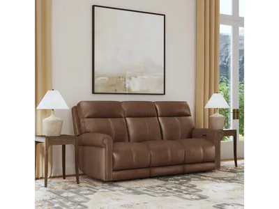 Alexander Leather Power Reclining Sofa with Console, Power Headrest & Lumbar