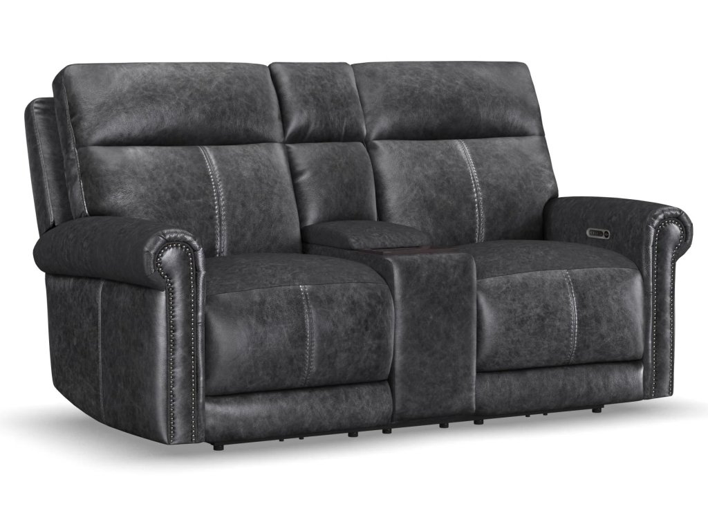 Alexander Leather Power Reclining Loveseat with Console, Power Headrest & Lumbar - main image