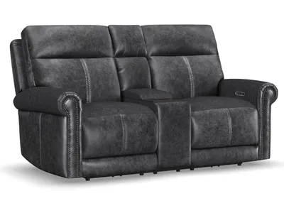 Alexander Leather Power Reclining Loveseat with Console, Power Headrest & Lumbar