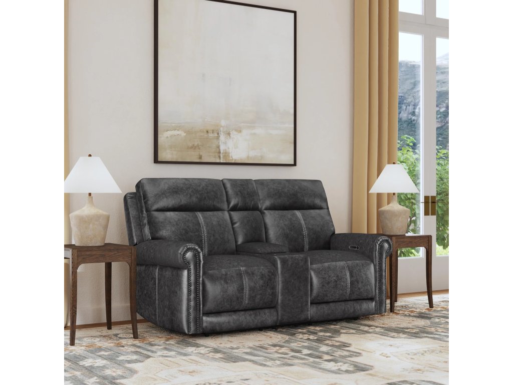 Alexander Leather Power Reclining Loveseat with Console, Power Headrest & Lumbar - image 1