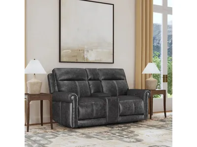 Alexander Leather Power Reclining Loveseat with Console, Power Headrest & Lumbar - Alternative View