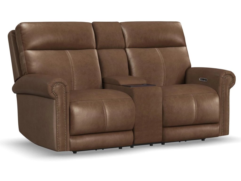 Alexander Leather Power Reclining Loveseat with Console, Power Headrest & Lumbar - main image