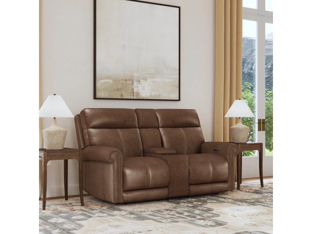 Alexander Leather Power Reclining Loveseat with Console, Power Headrest & Lumbar - image 1