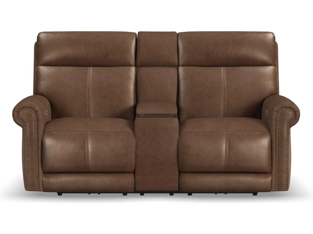 Alexander Leather Power Reclining Loveseat with Console, Power Headrest & Lumbar - image 2