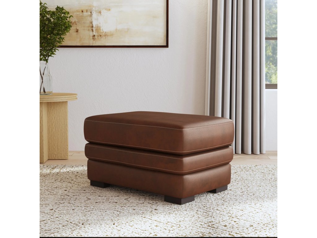 David Pecan Leather Ottoman - image 1