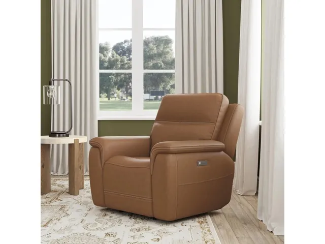 Sawyer Leather Power Recliner with Power Headrest & Lumbar - Alternative View