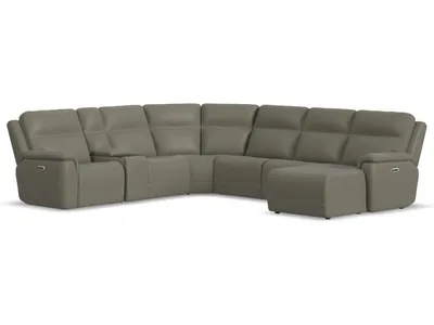 Sawyer Leather Power Reclining Sectional with Power Headrests & Lumbar