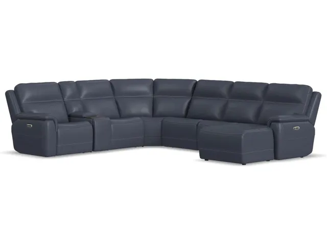Sawyer Leather Power Reclining Sectional with Power Headrests & Lumbar