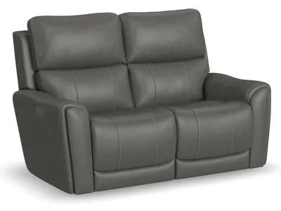 Calvin Smoke Fabric Power Reclining Loveseat with Power Headrests & Lumbar