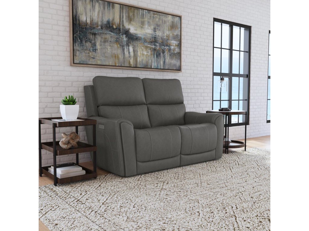 Calvin Smoke Fabric Power Reclining Loveseat with Power Headrests & Lumbar - image 1