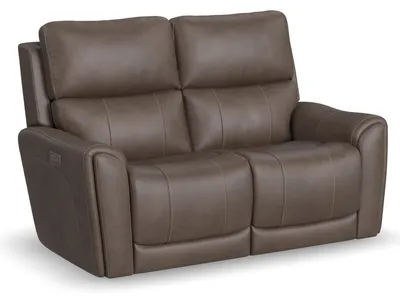Calvin Cuppuccino Fabric Power Reclining Loveseat with Power Headrests & Lumbar
