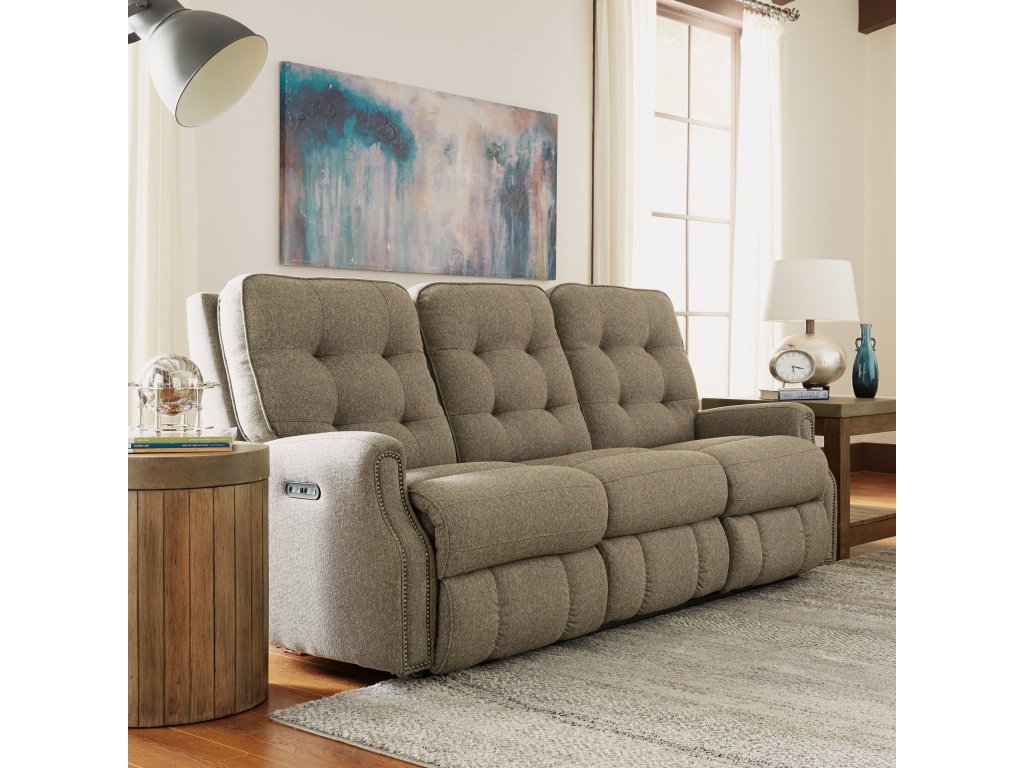 Devon Fabric Power Reclining Sofa with Power Headrests - image 1